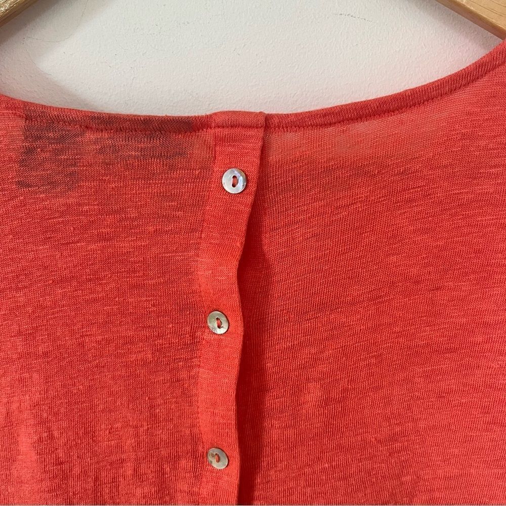 Tahari Orange 100% Linen Cap Sleeve Button Back T-shirt - Picture 3 of 7